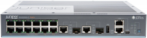 Juniper серии EX 2200, 12-port 10/100/1000BaseT (12-ports PoE+) and 2 (EX2200-C-12P-2G) вид спереди